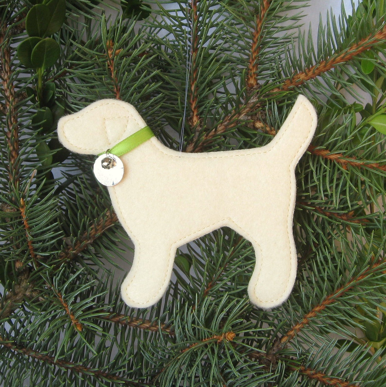 Yellow Lab Ornament - Green Collar / Free Personalization