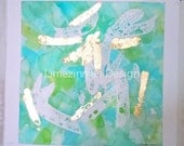 Abstract Watercolor Original Painting, Mint Green, Gold, Fine Art, High Fashion Art - 12x12