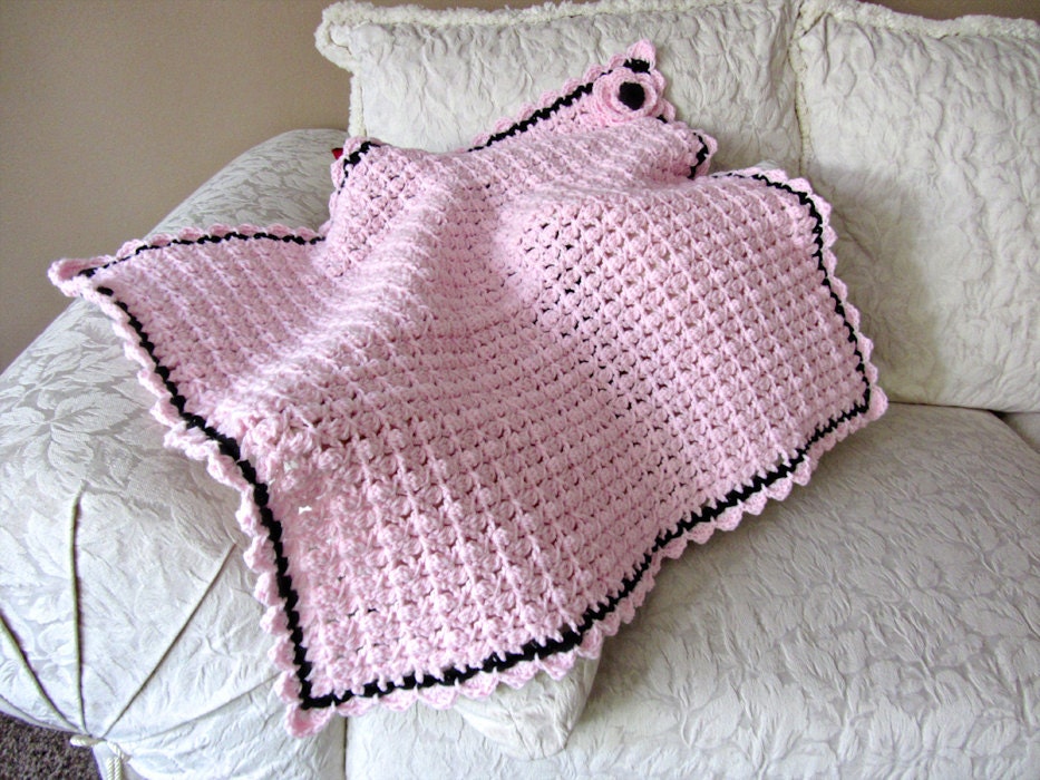 Cool Baby Girl Blanket  - Pink and Black Blanket with Pink and Black Flower Accent