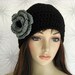 Crocheted Flower Pin - Gray and Black - Large