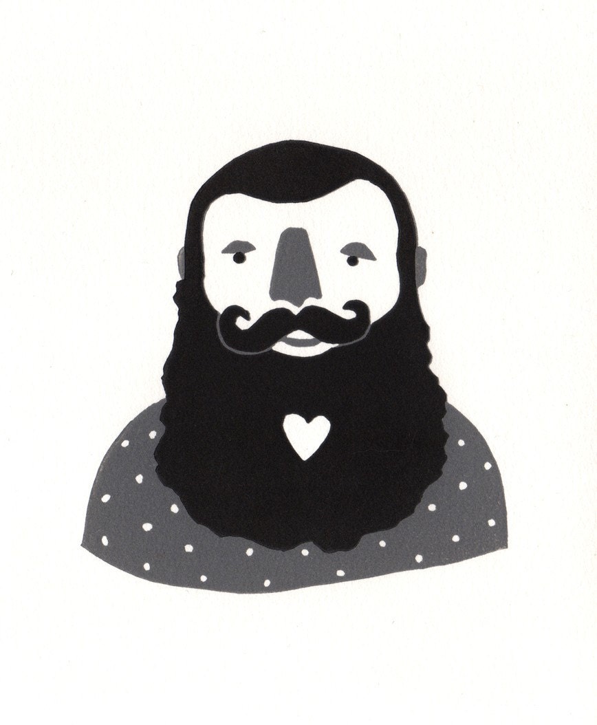 Beard Love - Original Linocut Art Print - 6 x 8 inches