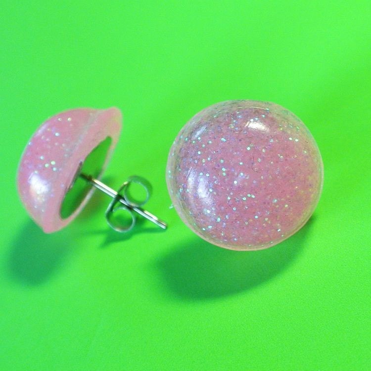 Pink Resin Glitter Earrings -  Micro Dots Pretty Pink