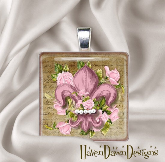 Fleur De Lis Shabby Chic Glass Pendant