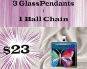 3 Glass Pendant-1 Ball Chain SPECIAL