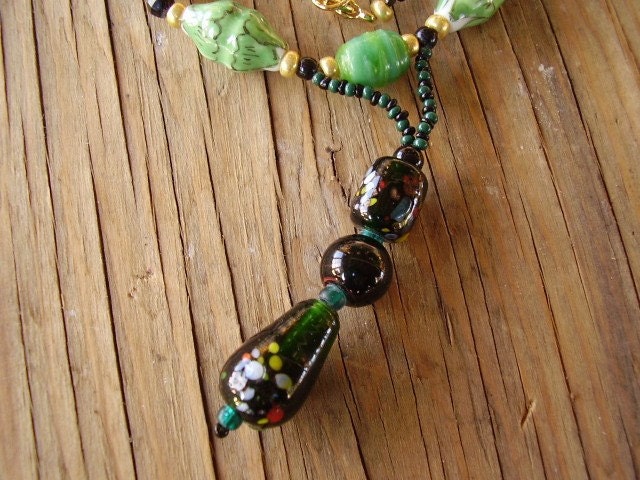 DONEGAL greens and glass 'Y' necklace - 4 St.Pats - Zero S&H
