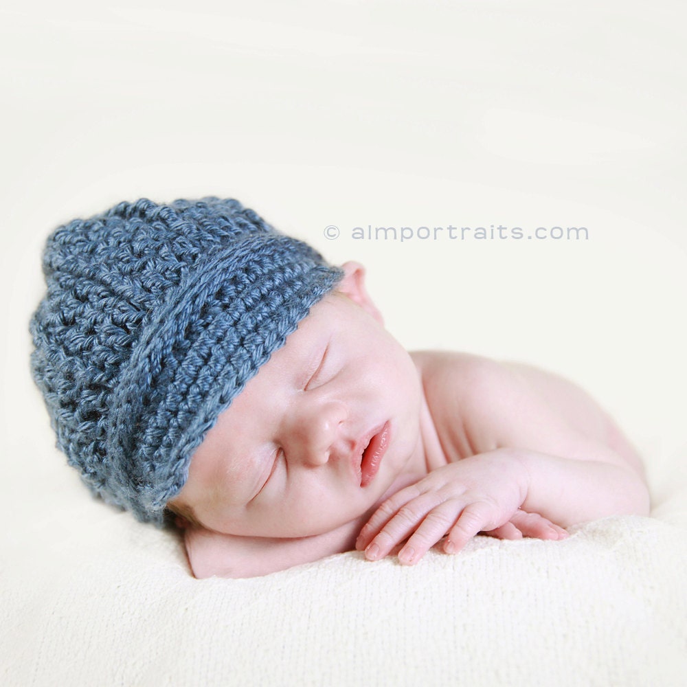 Baby Hats , Blue Baby Boy Hats , Newborn Photo Prop, Newborn Photography Props , Baby Newsboy Hat, Crochet Baby Hats , Size Newborn