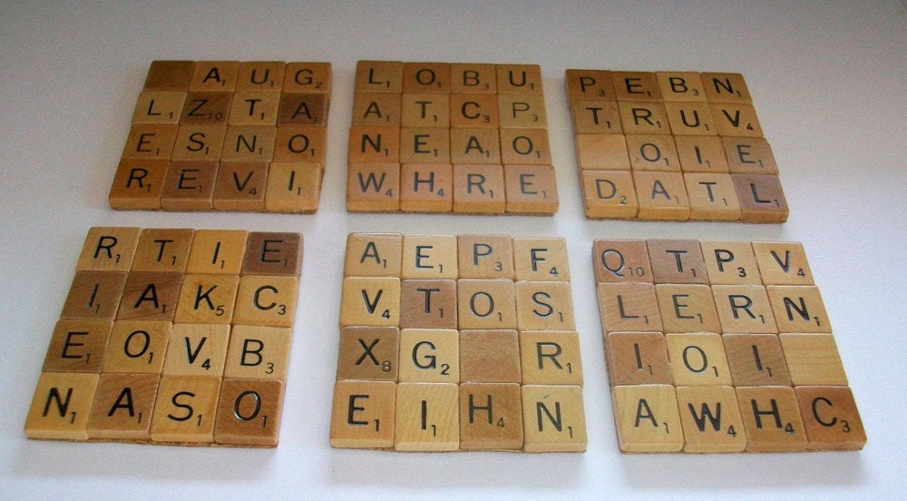 Scrabble coasters, set of six