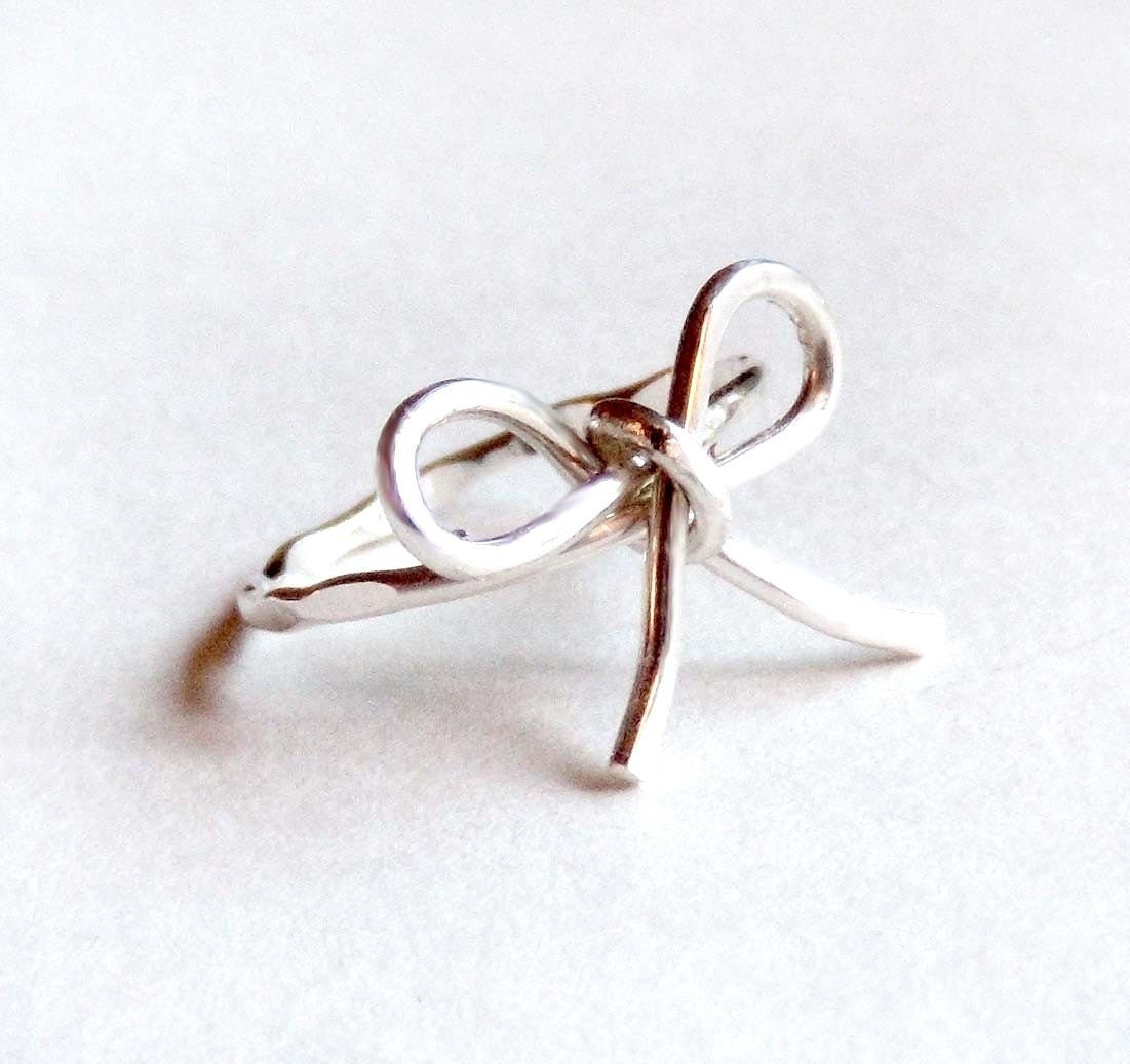 RESERVED Forget Me Knot Bow Ring - Sterling Silver - Hammered Wire - 14K Goldfill Available - Fashion