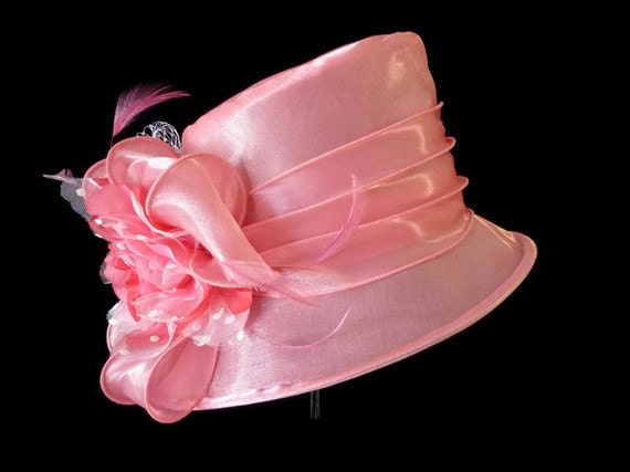 Kentucky Derby Hat, Summer Hat, Easter Hat, Church Hat, Adjustable Size Organza Hat in Pink - "PARTY IN PINK"