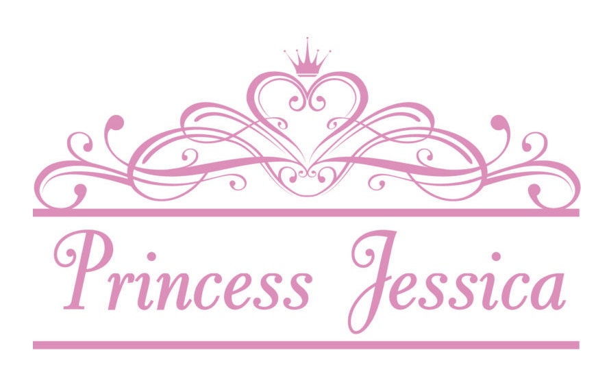 Personalized Girl Name Vinyl Children's Wall Art Princess crown 20"x12"
