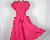 25% Off Storewide Sale  //  Vintage 1940s Pink Satin and Rhinestone Swing Dress, Sz S