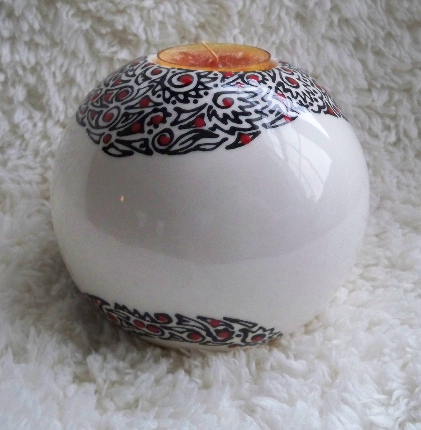 Spherical Ceramic Tea Light Holder With Abstract Designs - ellemardesigns