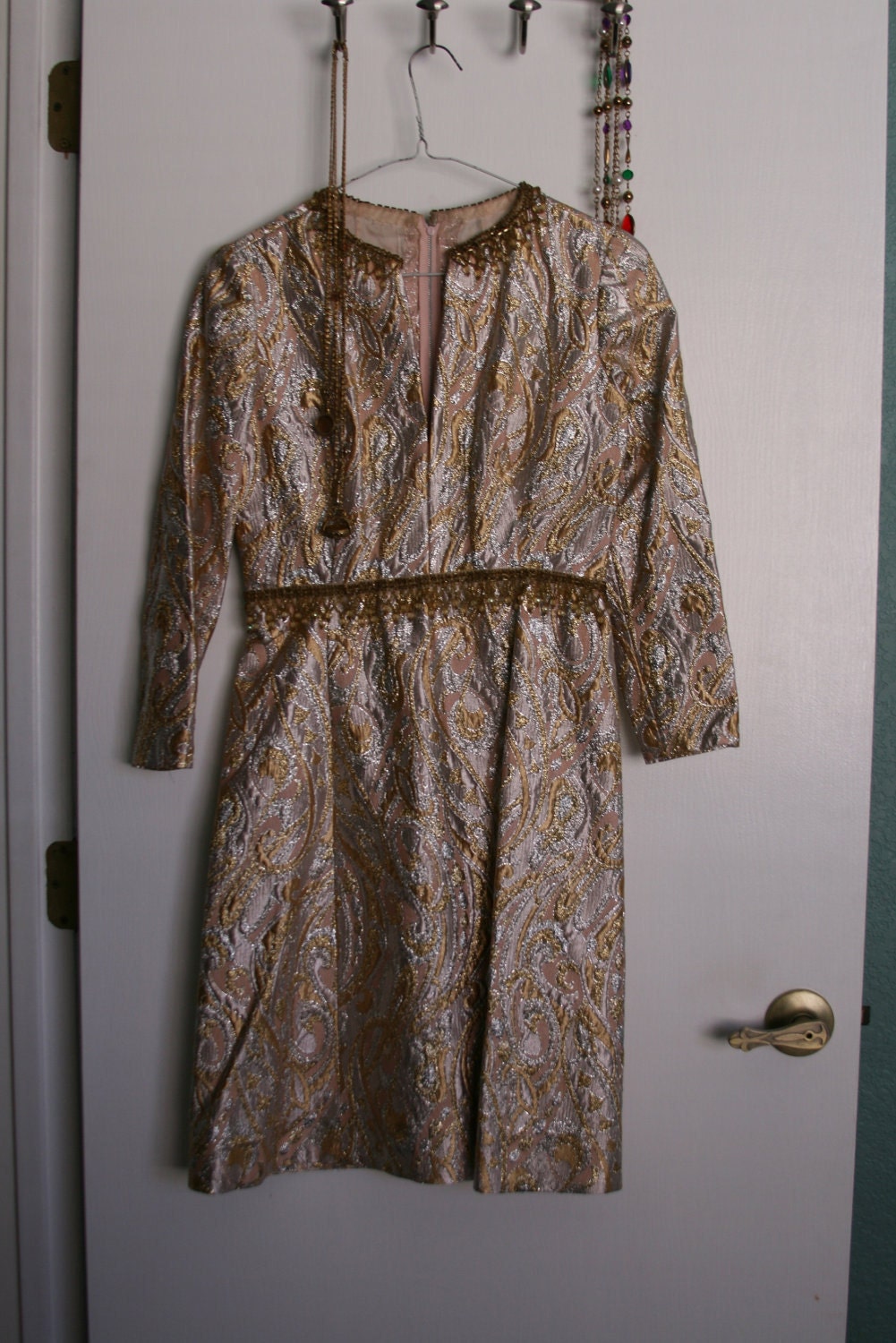 Vintage 1960 Party Dress Jackie O with Pink and Gold