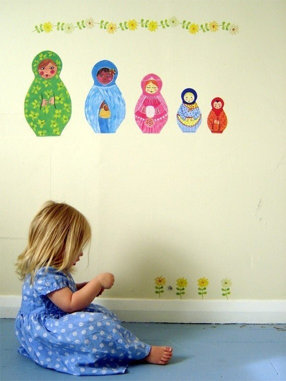 Matryoshka, ( Babushka) doll wall stickers - Wall stickers fabric reusable decals