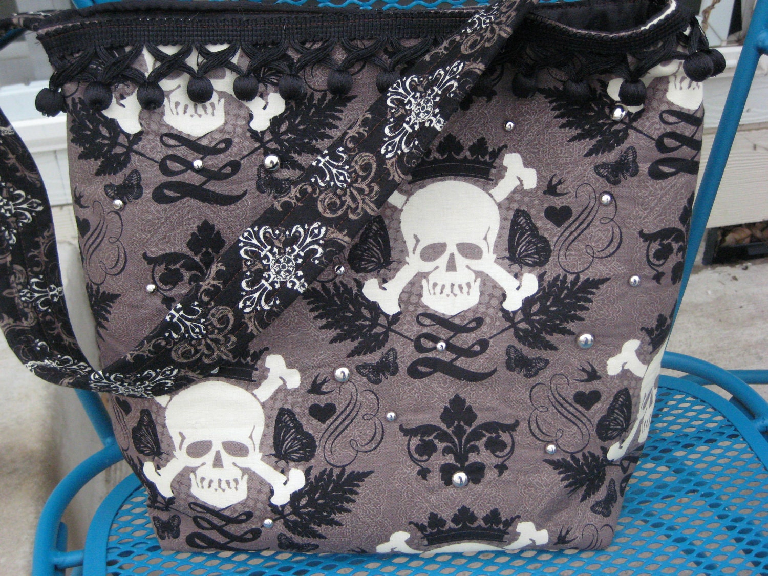 Sale Skull Bag Purse OOAK With silver Studs - Skull purse