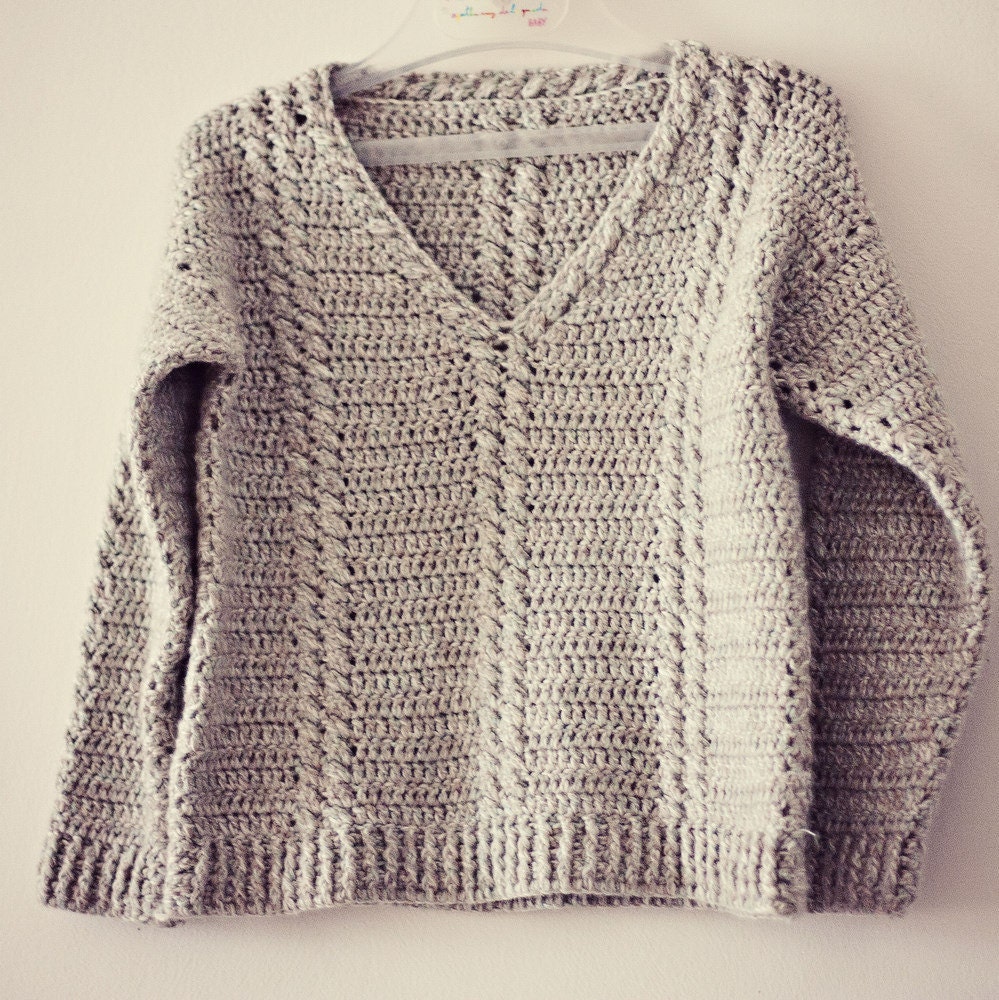 Instant download - Crochet sweater PATTERN (pdf file) - Cable V-neck Sweater