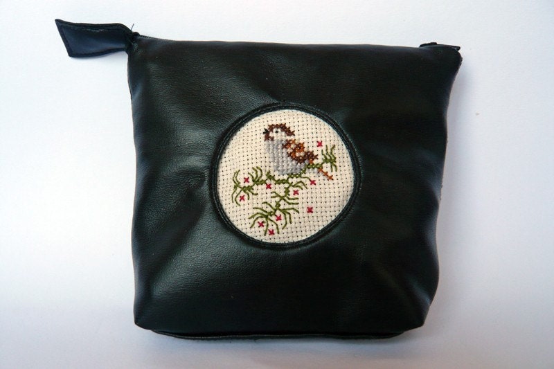 SALE bird cross stitch bag