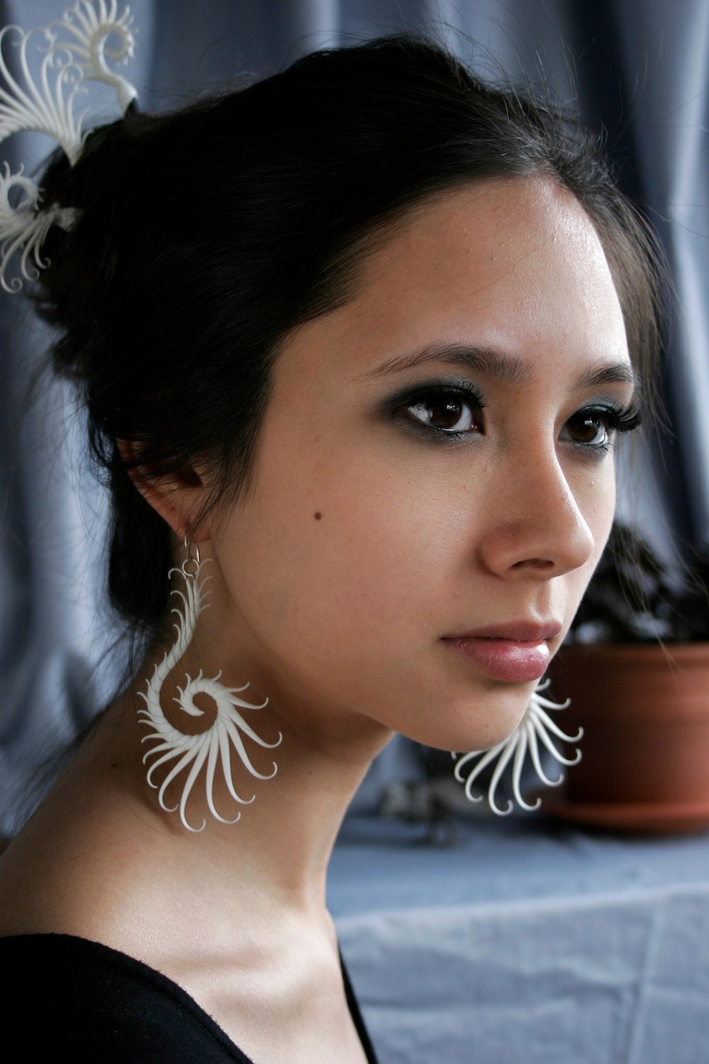 Heliplume Large Earrings with Soft White Spikes