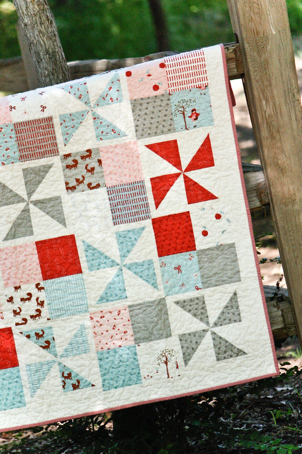 RESERVED FOR CHERYL - A Walk In The Woods Pinwheel Baby Quilt