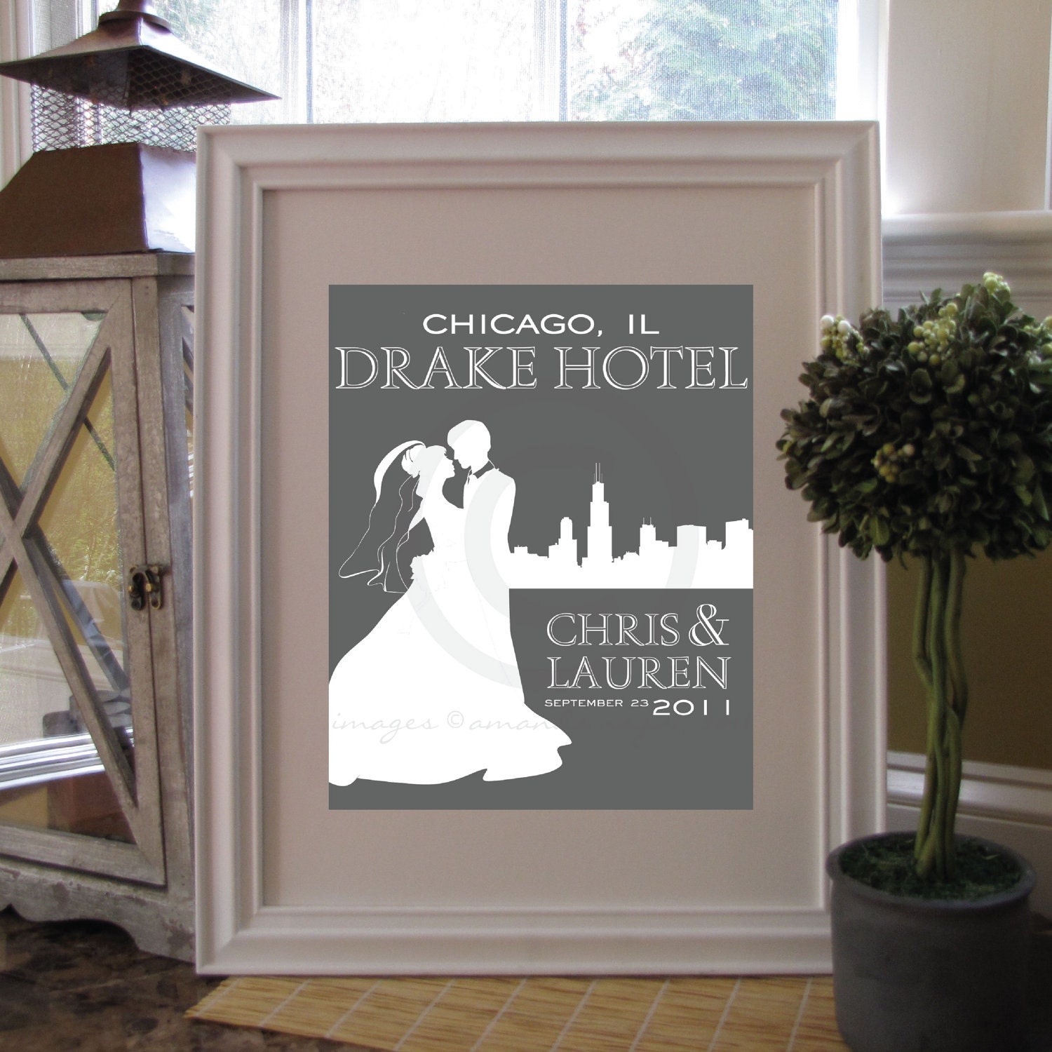 Personalized Wedding & Skyline Silhouette Print, Wedding Keepsake Art Print, Style: West Side - 8 x 10
