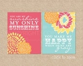 You are my Sunshine Art Print Set - 8x10 - Archival Giclee Art Prints for Nursery / Child's Room - Custom Match colors to your room