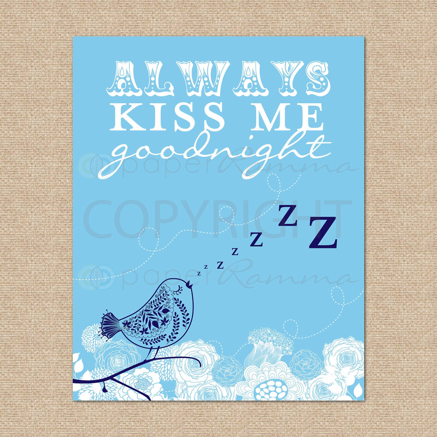 Always Kiss Me Goodnight - 8x10 - Archival Giclee Art Print for Nursery / Child's Room