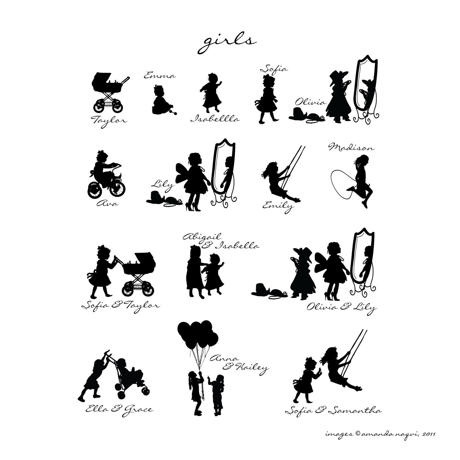 Personalized Silhouette Print // Giclée Art Print for Nursery / Child's Room, 8x10