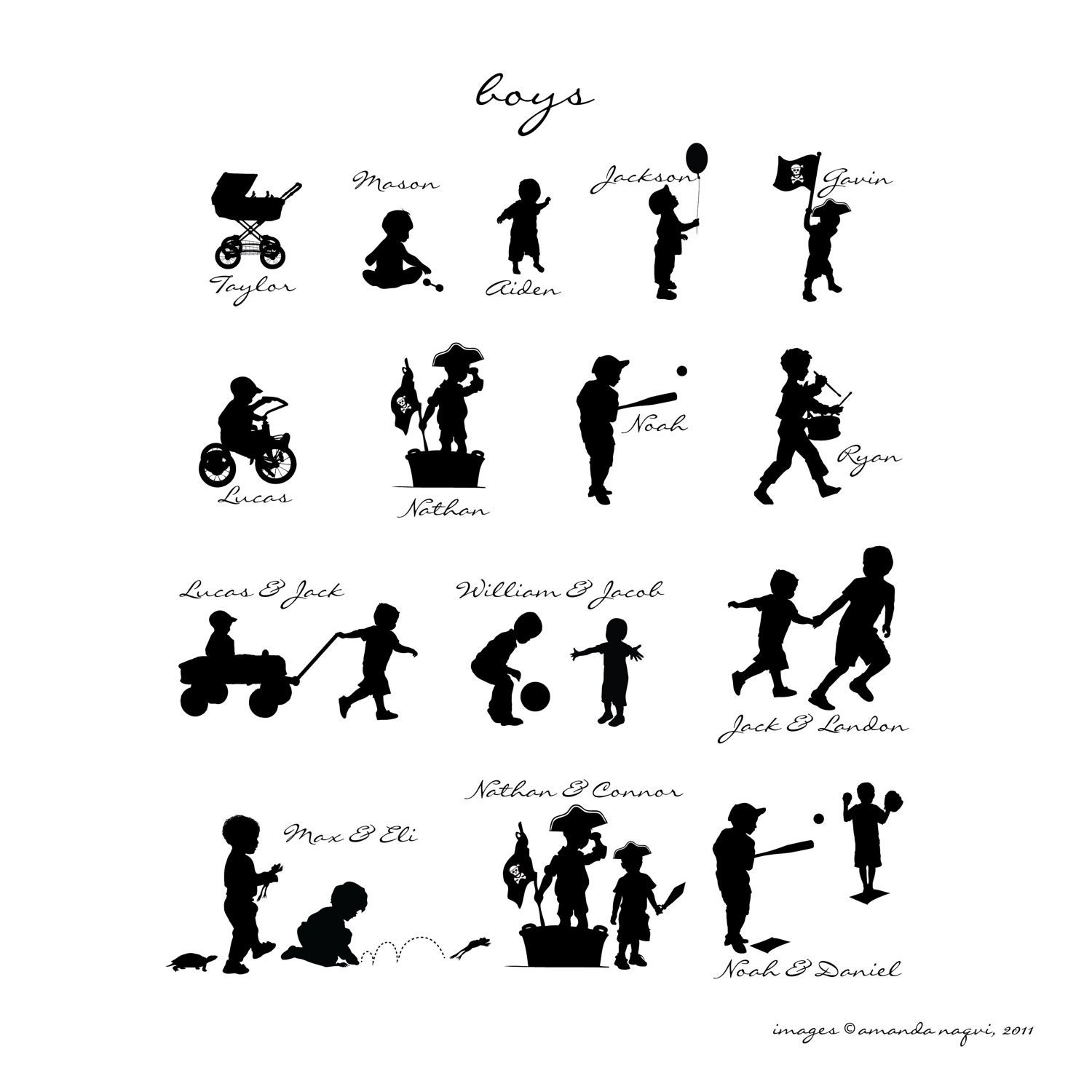 Silhouette Custom Art Print, Choose your own silhouette and color, Style: My Name - 8 x 10