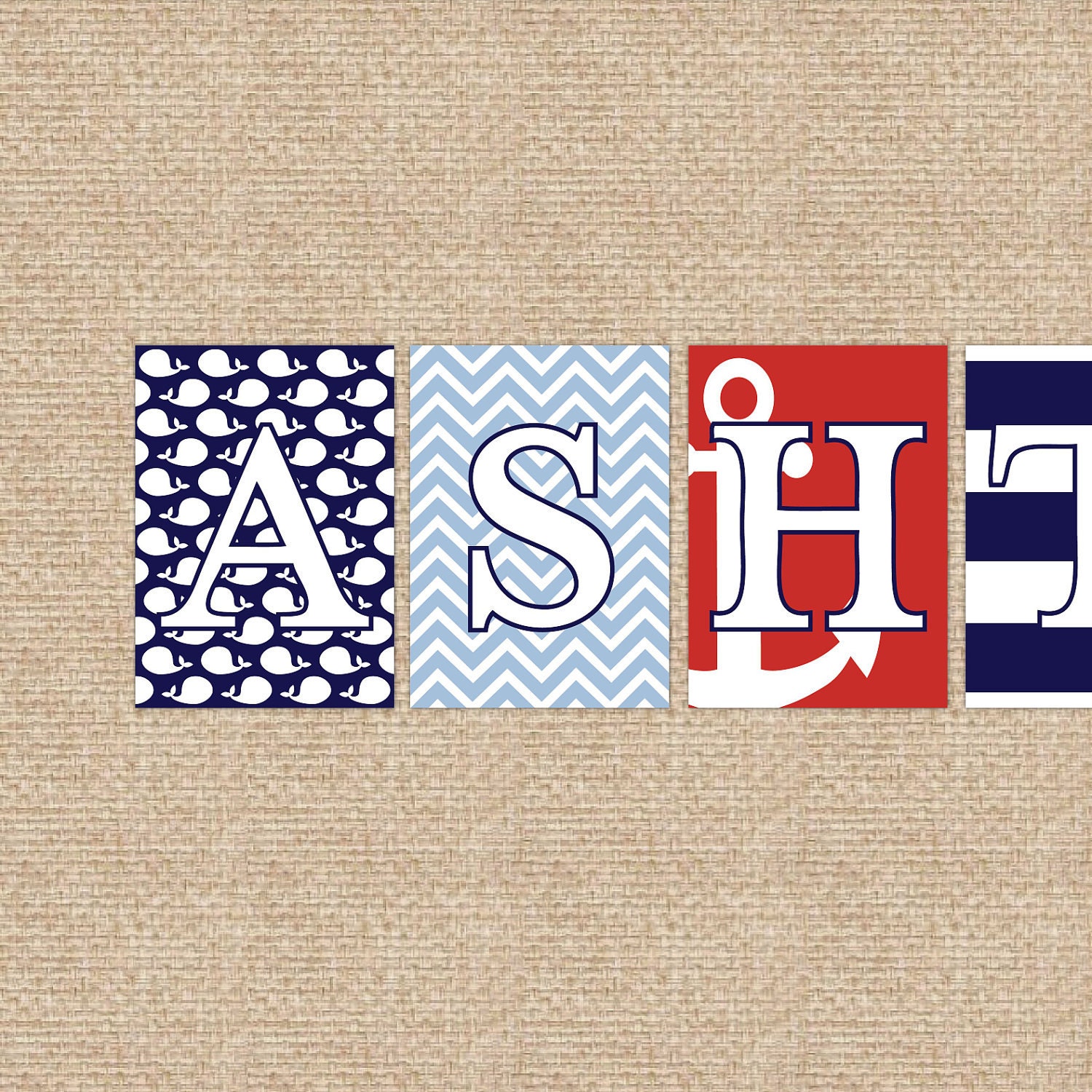 Wall Letters DIY FILE, Nautical Collection // Personalized name prints- custom match colors to your nursery, 5x7 - You Print