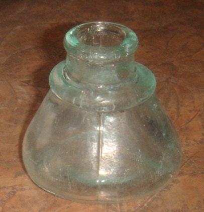 Antique Glass Ink Well Bottle Aqua Cone Style Inkwell