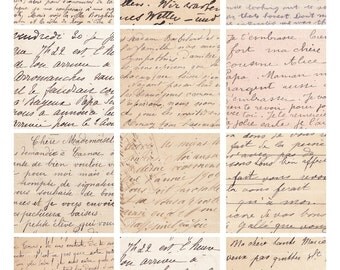 2.5 Inch Squares - Vintage Handwriting 1 - Digital Collage Sheet 449