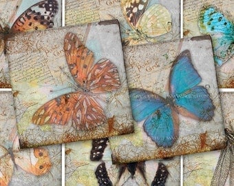 Butterfly Dragonfly Collages - 2 Inch Squares - Digital Collage Sheet 708 - Printable Download