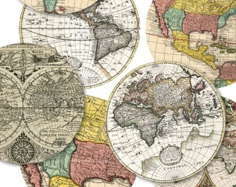 2.5 Inch Circles - Antique Maps - Digital Collage Sheet 917
