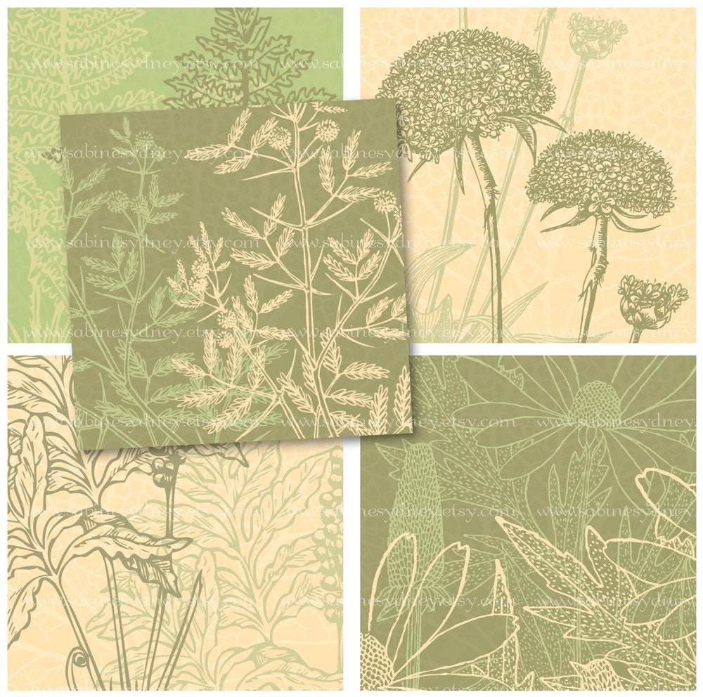 2.5 Inch Squares - Botanical Collages - Digital Collage Sheet 936