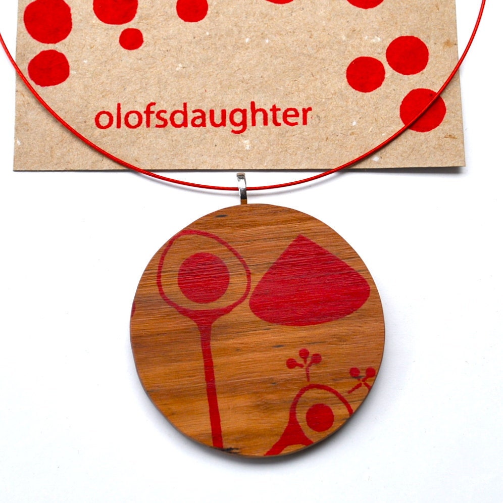Scandinavian Folk Art wooden pendant & choker