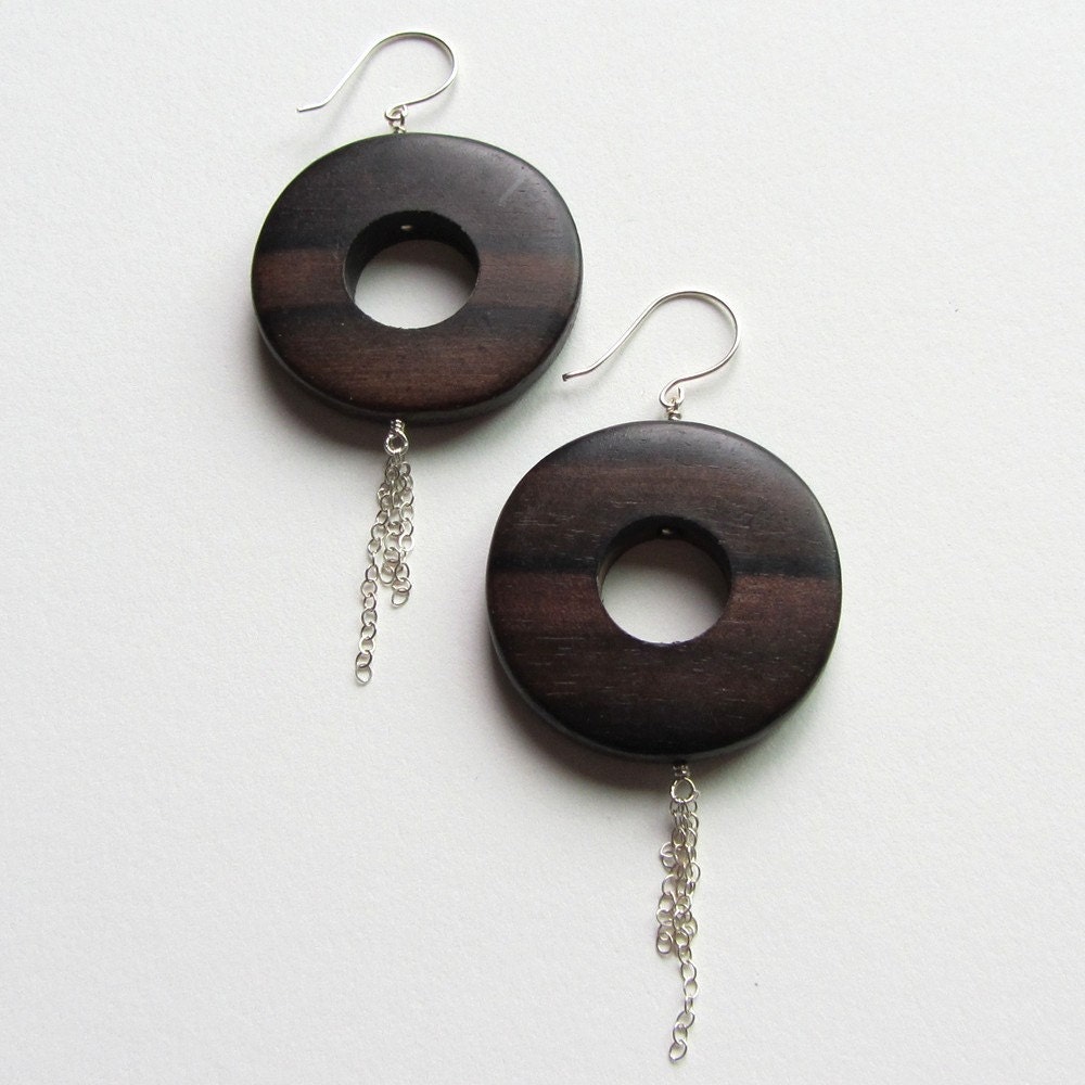 Ebony Tiger Wood Tassel Earrings