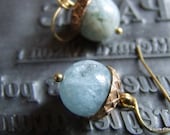 Atlantic Acorn - Aquamarine & brass earrings - March birthstone