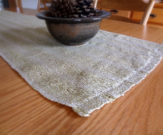 Handwoven Runner Yellow Green Linen Paper and Pine Paper