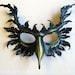 Griffin leather mask, hand-painted in metallic blue-green and green-gold, gryphon