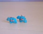 Turquoise Bear Earrings  coral shell  Vintage Fetish  PRICE REDUCED