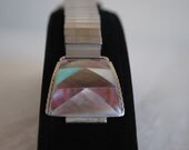 Silver Turquoise and Shell Inlaid Watchband Zuni  Vintage