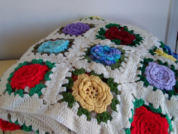 Afghan Granny Square Flower Crocheted in All by ...