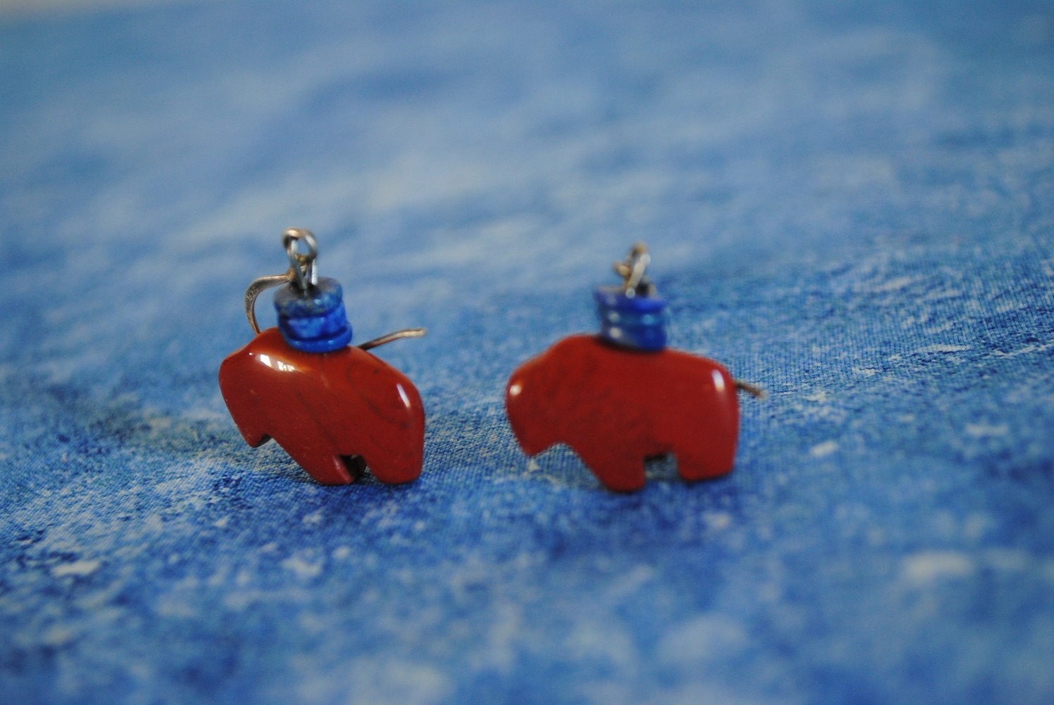 Buffalo Fetish Earrings Jasper and Lapis Vintage PRICE REDUCED