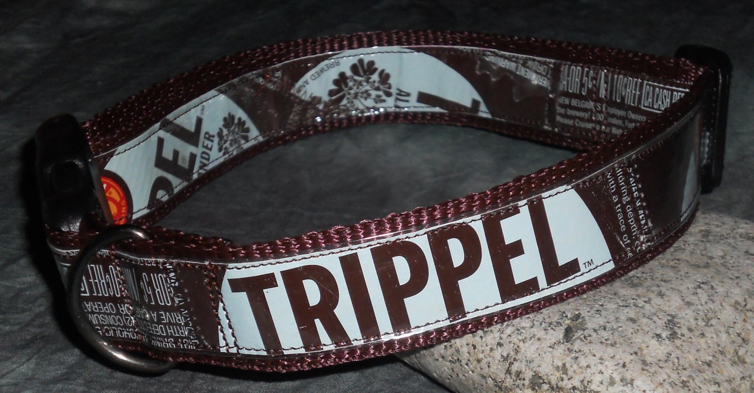 Adjustable Dog Collar from Recycled New Belgium Trippel Beer Labels