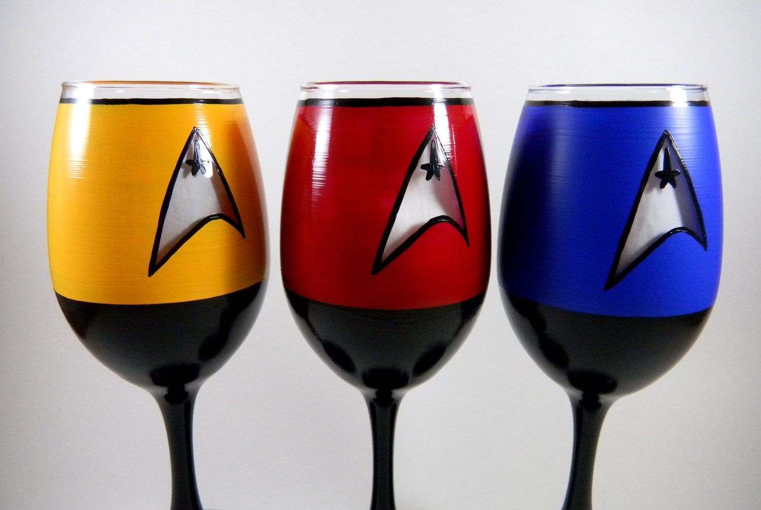 Star Trek inspired, hand painted wine glasses