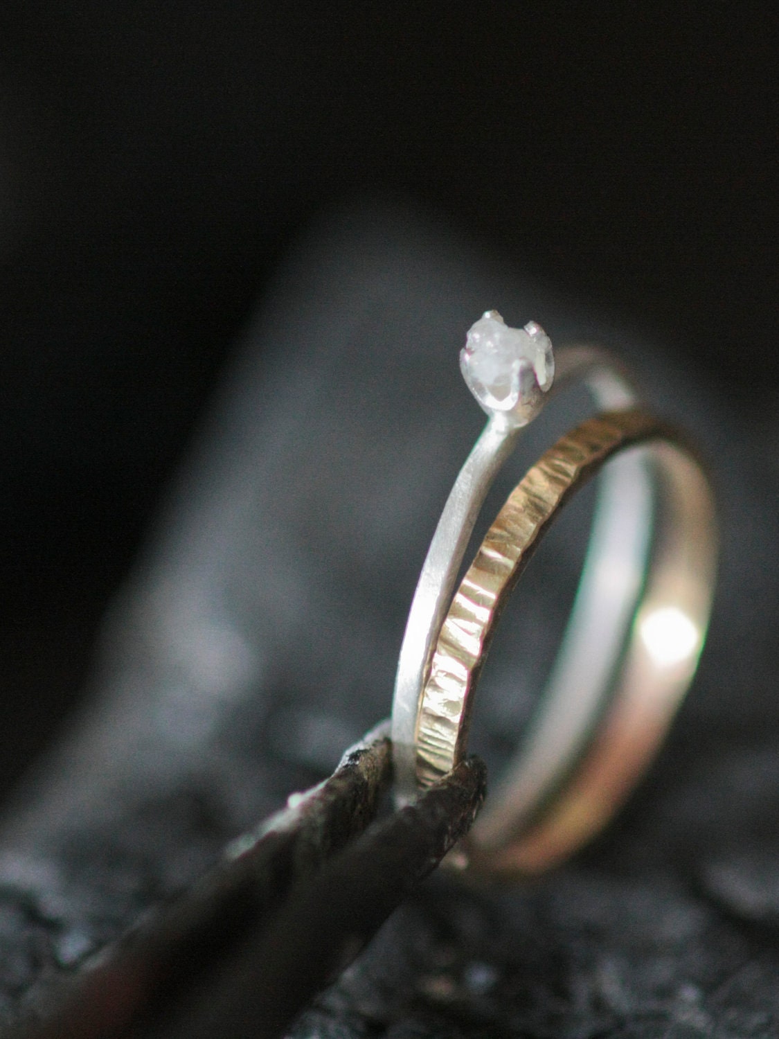 White Rough Diamond Ring Ready to ship size 6
