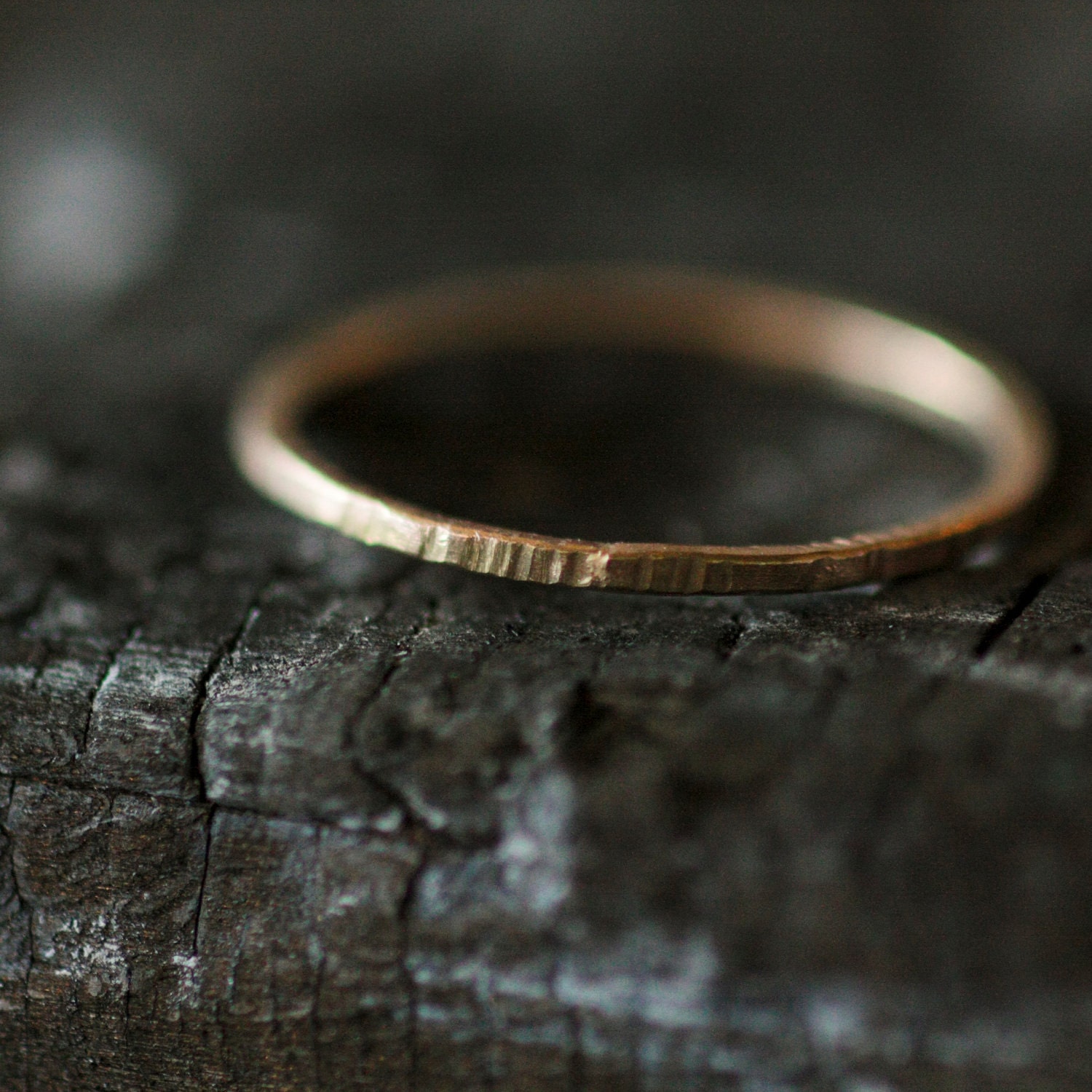 Hand Forged Band Hammered Recycled 14k Yellow Gold Stacking