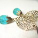 German vintage emerald glass earrings brass filigrees vintaj brass