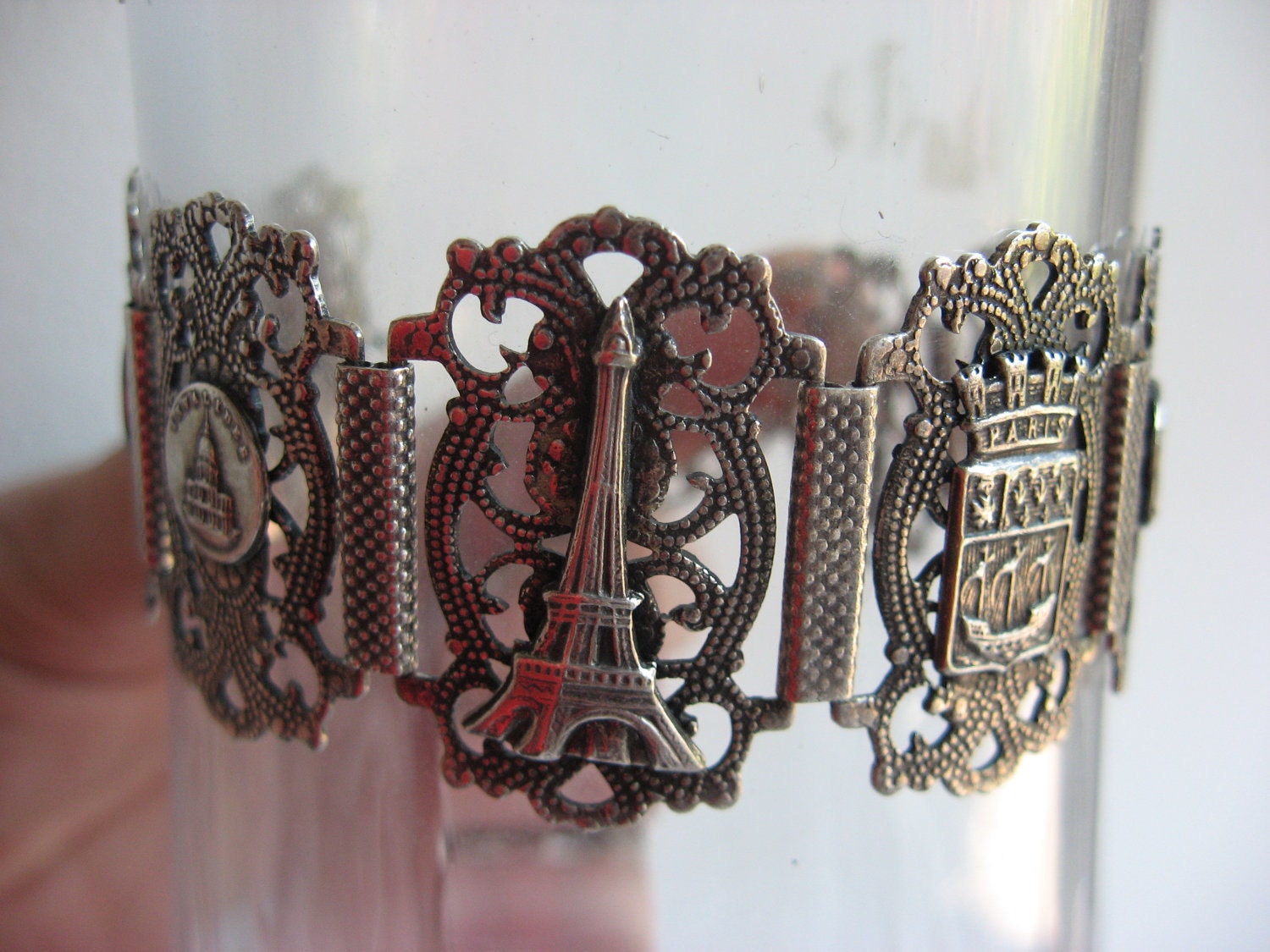 Victorian Vintage souvenir braclet, silver filigree, 1920 french bracelet, depose filigrane