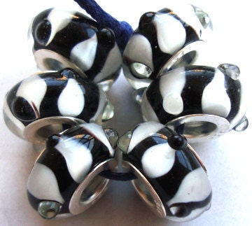 Black white silver Charm glass bead for large hole lampwork European style bracelets necklaces